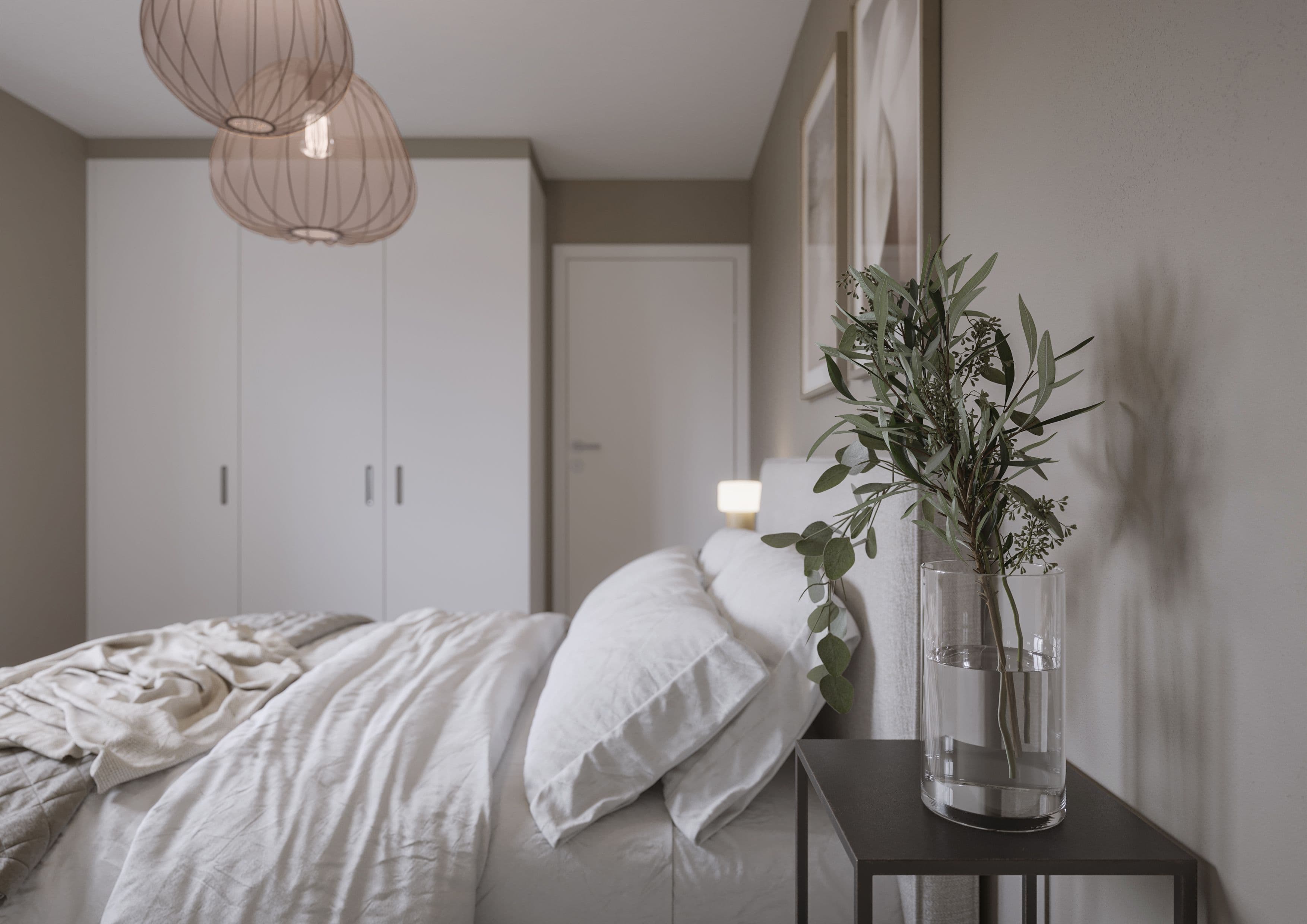 3D-rendering Brf Nivå sovrum