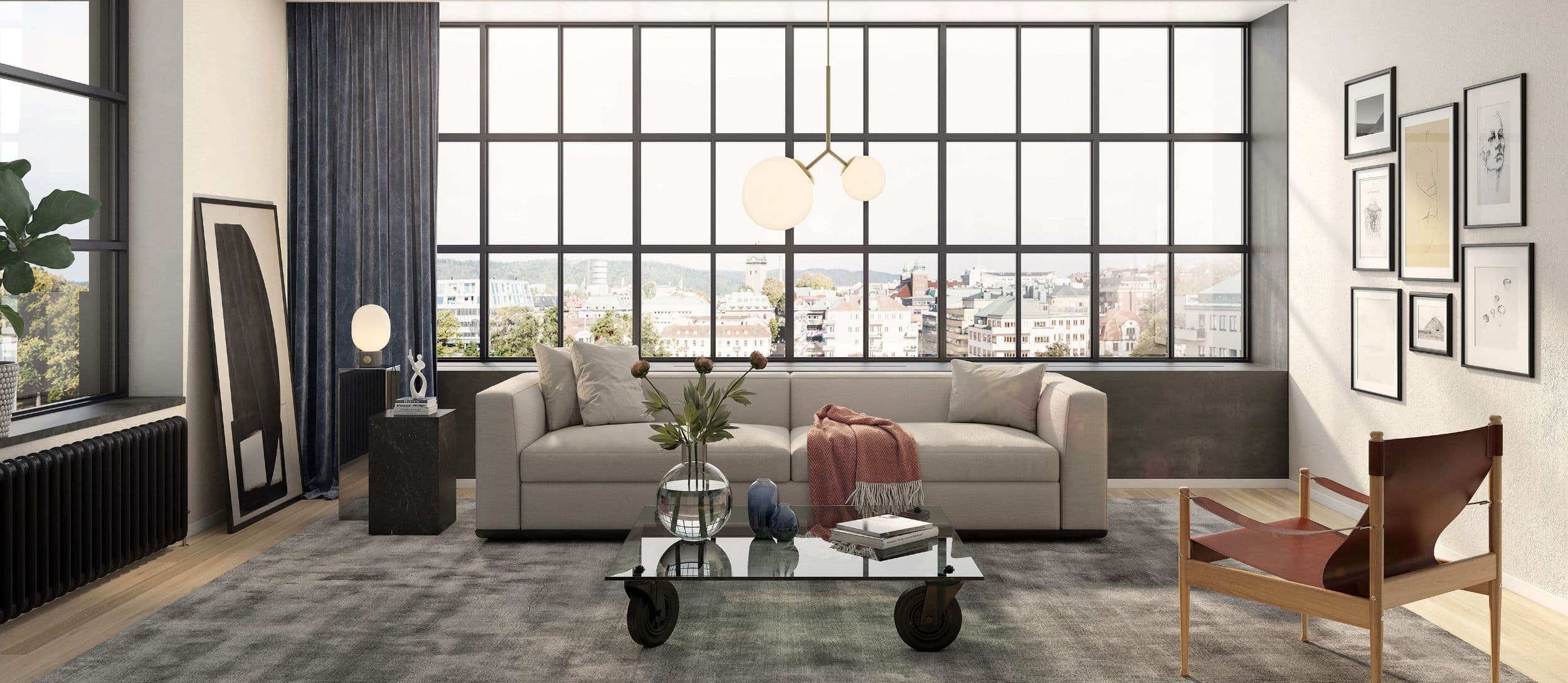Loft 46 Vardagsrum 3D rendering